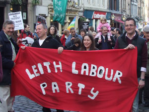 Phil Attridge and Cllr Gordon Munro (on the right) with the Leith Labour Party banner
