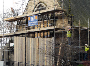 Scaffolders at work on the right elevation of the Calton Centre