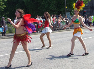 Three young women sambaing