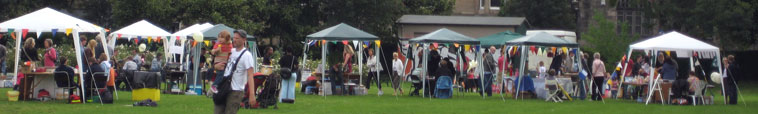 The gazebos of the fair in a line