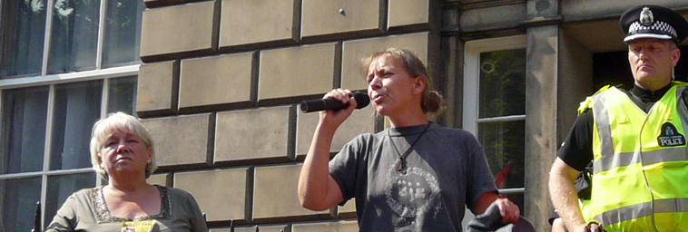 Therese McDermott speaking on the steps of Bute House