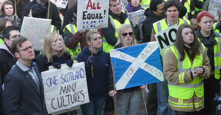 Young students at the Unite Against Fascism rally in Edinburgh, Februar y 2010