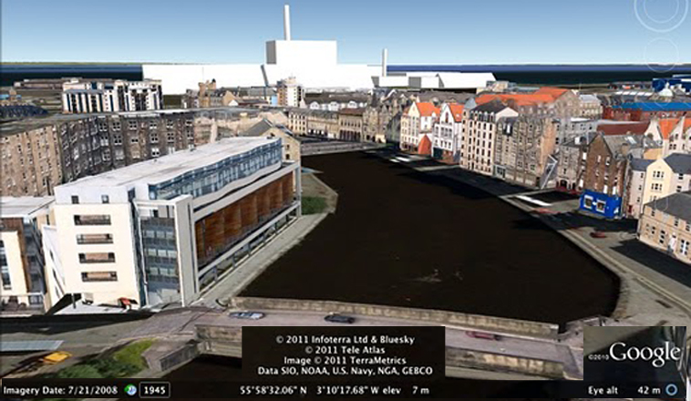Mocked up view of the Biomass Plant as it might be seen looking from the Shore to Leith Docks