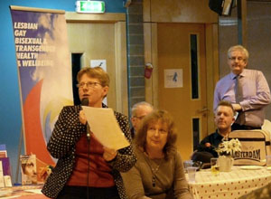 Woman speaking with the next speakers watching on